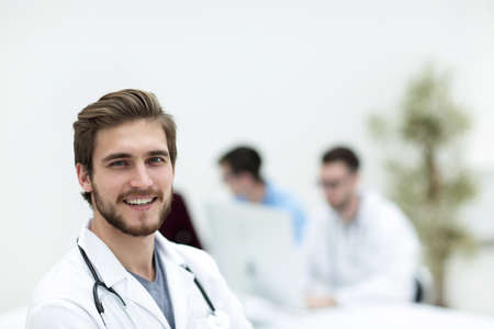 closeup.portrait of a handsome doctorの写真素材