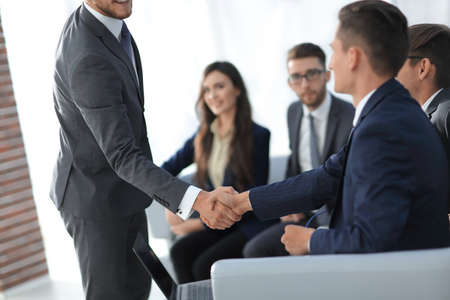 Businessman with hands together. business concept.
