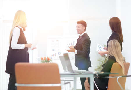 businessman makes a presentation to his business teamの写真素材