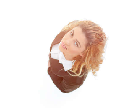 view from the top.young business woman looking at cameraの写真素材