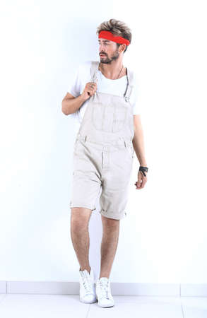 Full length of a young athlete on a white backgroundの写真素材