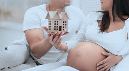closeup.Young happy couple dreaming about future homeの写真素材