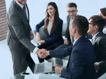 Businessman with hands together. business concept.