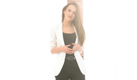 in full growth. portrait of a modern business woman.の写真素材