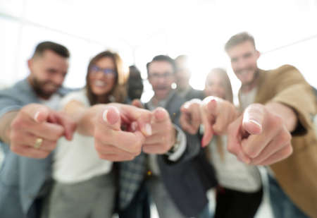 group of successful business people pointing at youの写真素材