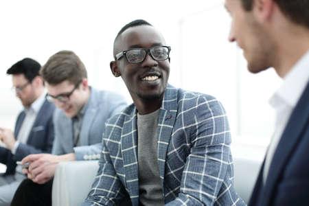close up. employees of the company talk during a working break
