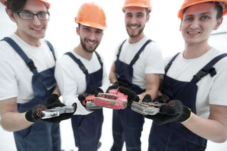 image of a group of builders with gas keysの写真素材