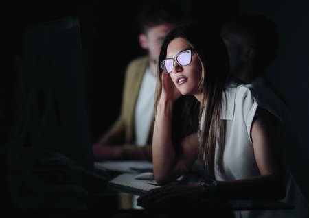 close up.thoughtful business woman in the workplaceの写真素材