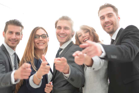 A group of people in business clothes and pointing at youの写真素材