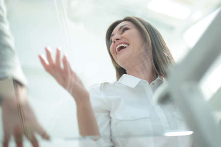 bottom view.young business woman in the workplaceの写真素材