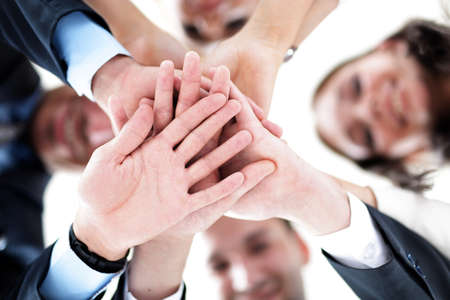 bottom view.closeup. friendly business teamの写真素材