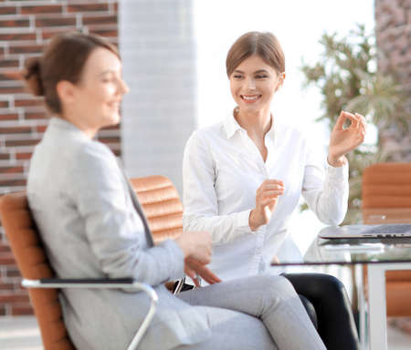 Manager and client discuss the information received with the laptopの写真素材