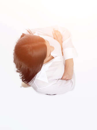 view from above. young business woman looking forwardの写真素材