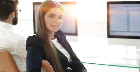 portrait of a young employee in the workplace.