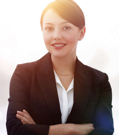 successful young business woman on the background of the office.