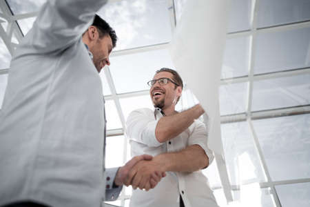 close up.two business people shaking handsの写真素材