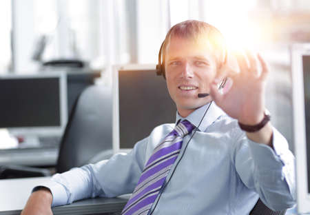 Young project manager participating in online meeting.の写真素材