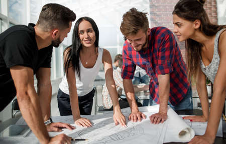 close up.business team discussing the design of an architectural projectの写真素材