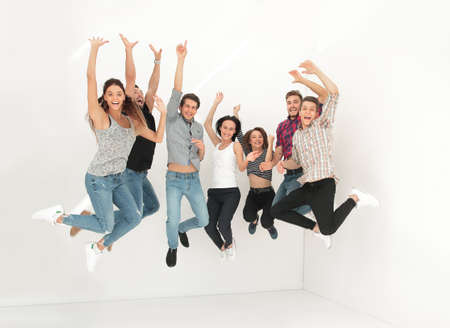 triumphant group of young people