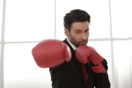 close up.confident businessman in Boxing gloves.の写真素材