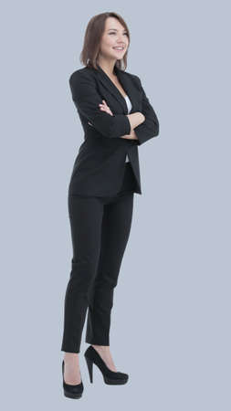Full body portrait of a confident business woman isolatedの写真素材