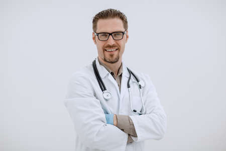 Portrait of medical specialist with stethoscopeの写真素材
