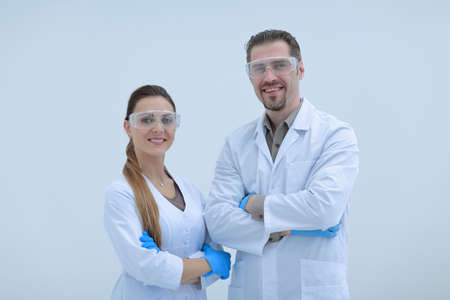 portrait of two scientists biologistsの写真素材