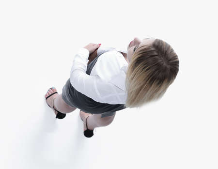 view from the top .young modern smiling business woman looking at camera.