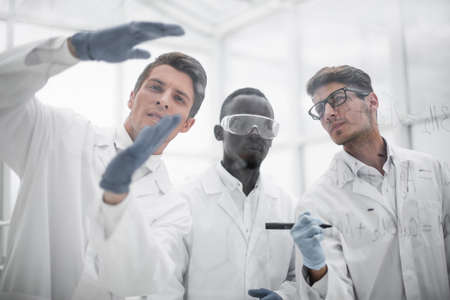 colleagues discussing research resultsの写真素材