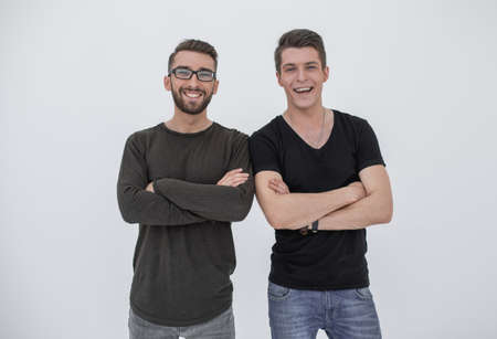casual people with folded hands, isolated background