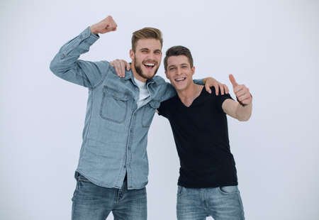 celebrate success with fist on white background