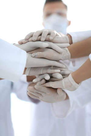 United hands of medical team close upの写真素材