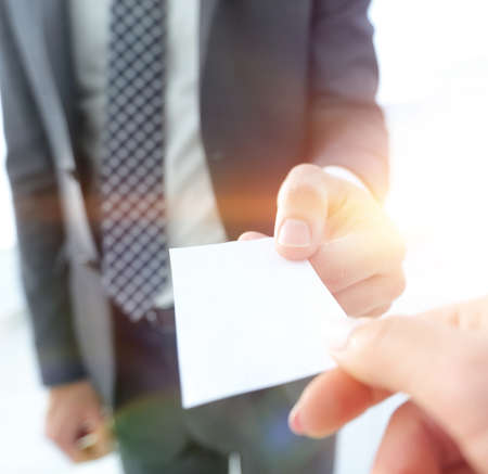 Exchange business card for first time meetの写真素材