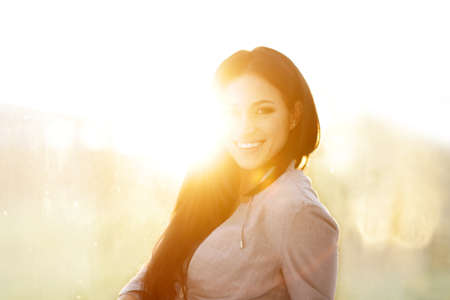 close-up. modern young woman sitting on the floor.の写真素材