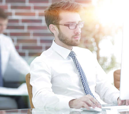 Manager works on a computerの写真素材