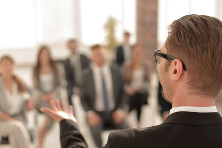 rear view.businessman looking in the conference roomの写真素材