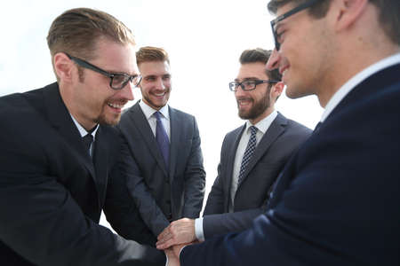 close up.business partners showing their unanimityの写真素材
