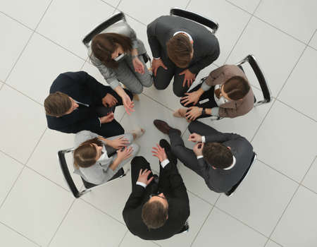 top view.a group of employees sitting in a circleの写真素材