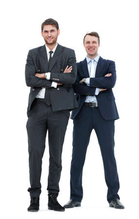 full growth.two business partners standing,isolated on white background.の写真素材
