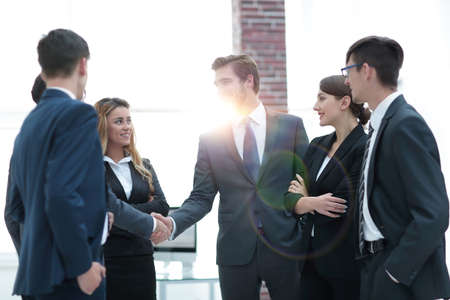 business handshake of businessmen in the officeの写真素材