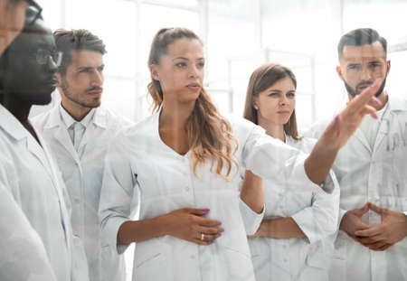 closeup of a doctor-pharmacists and colleagues working in the la