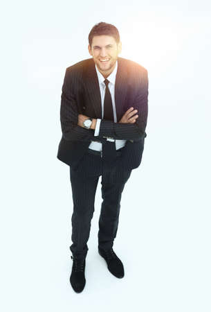 view from the top.smiling businessman looking at the camera.の写真素材