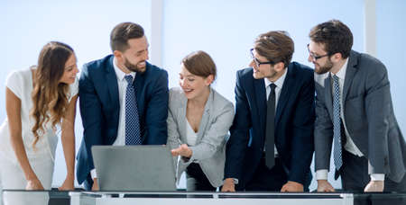 business team is discussing online information
