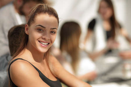 portrait of a young businesswoman on the background of the new office.photo with copy space