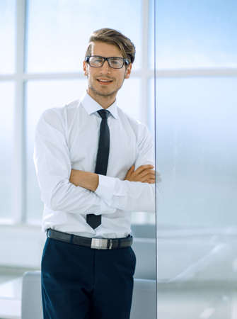 close up.young employee standing in the officeの写真素材