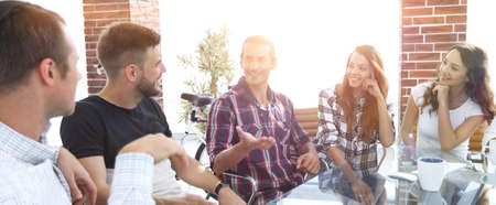 Manager discussing with business