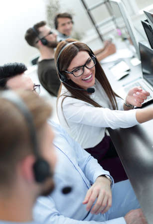 team of call center operators in the workplace