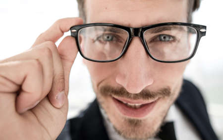 Portrait of serious man wearing glassesの写真素材