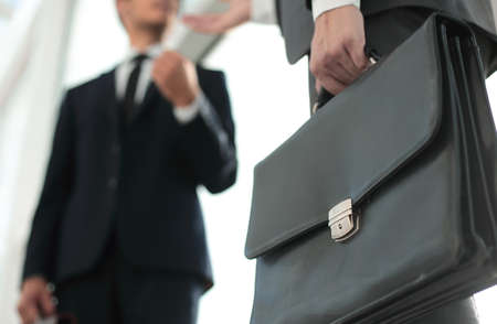 close up.business people on the background of the office window.の写真素材