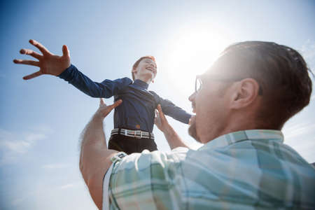 happy father and son playing together.the concept of fatherhoodの写真素材